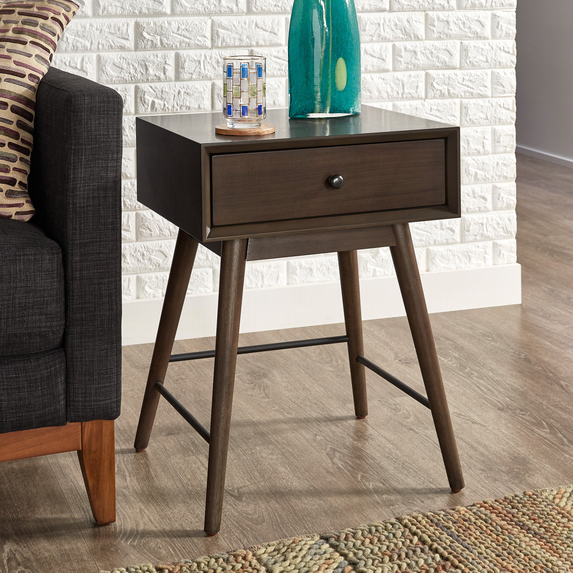 Mid century end table with online storage