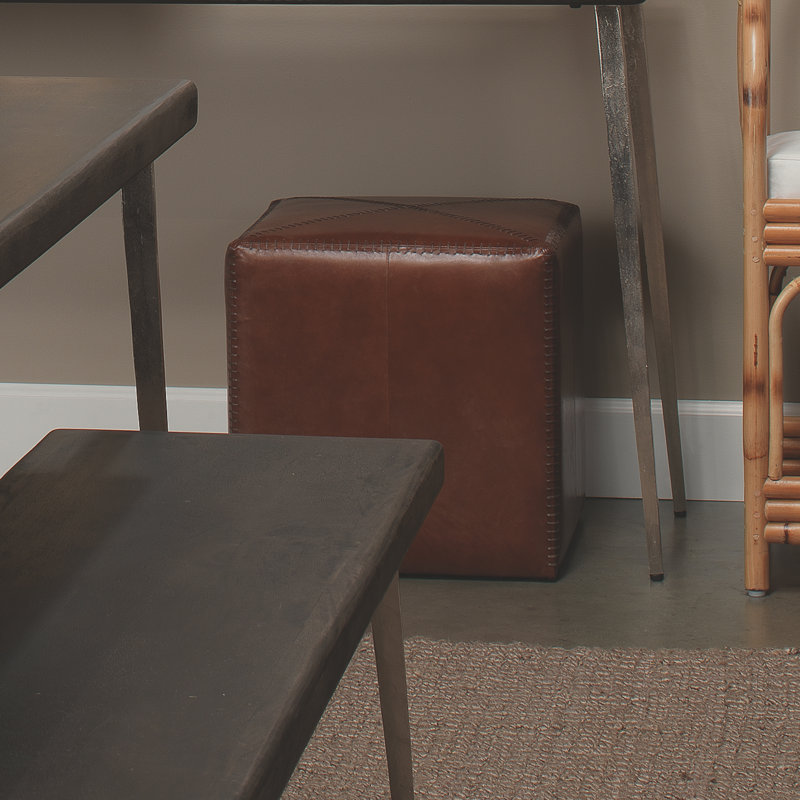 Square Pouf, Tobacco Genuine Leather, Small