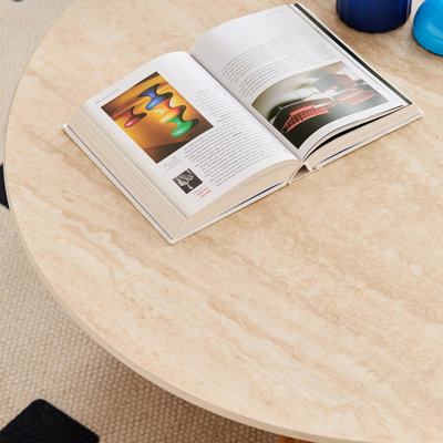 31.49"Width Modern Round Coffee Table & Side Table Set, 100% Solid Cherry Wood Frame With Sintered Stonetabletop, Family-Friendly Rounded Edges, Easy