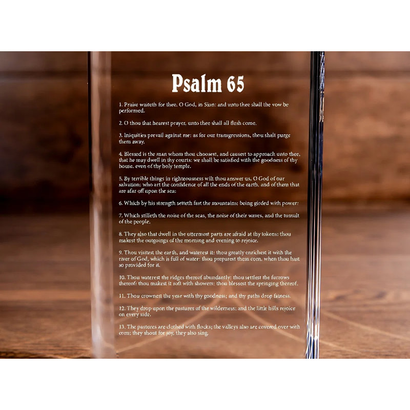 Livre en cristal gravé au laser Psaume 65 - Élégant et croyant pour les croyants dévots, H 8 po x l 6 po x P 2 po