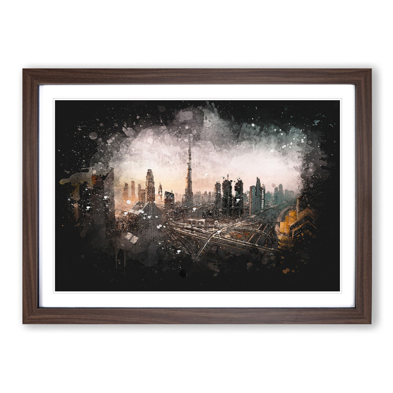 Burj Khalifa Dubai Skyline - Picture Frame Graphic Art Print, Walnut Framed, 62cm H x 87cm W x 2cm D