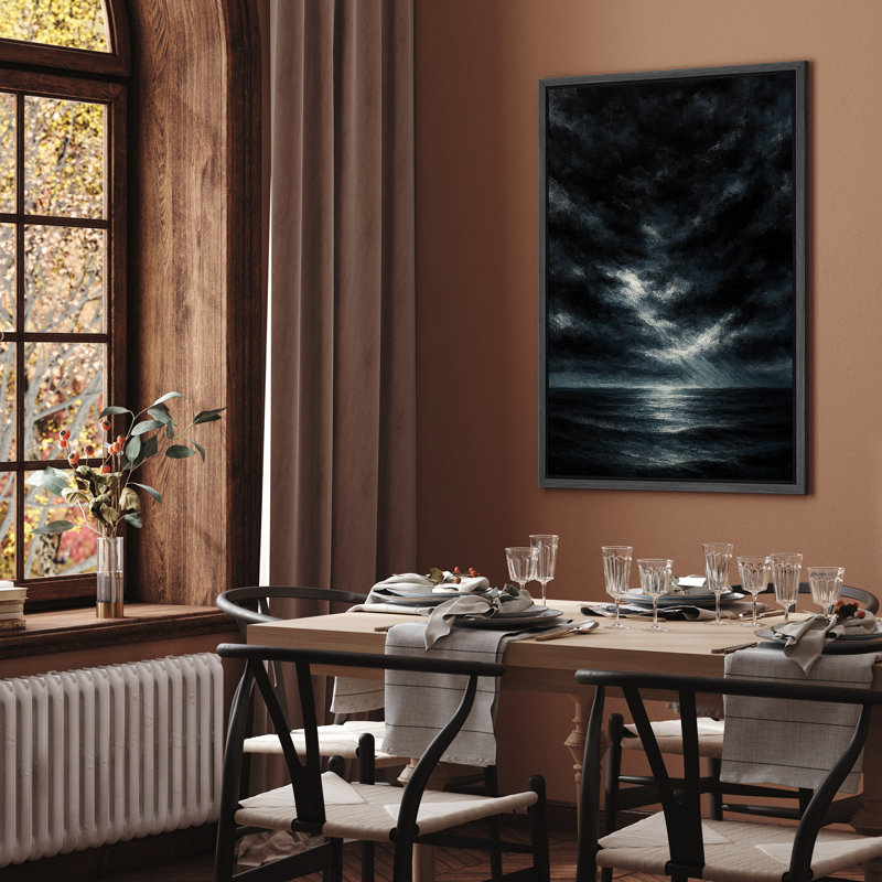 «Ocean encadré», reproduction d'art abstrait océanique pour la décoration du salon, H 24 po x l 16 po, Cadre flottant, Noir