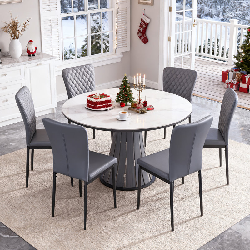 Lelania Modern Faux Leather Upholstered Dining Chairs, Dark Grey