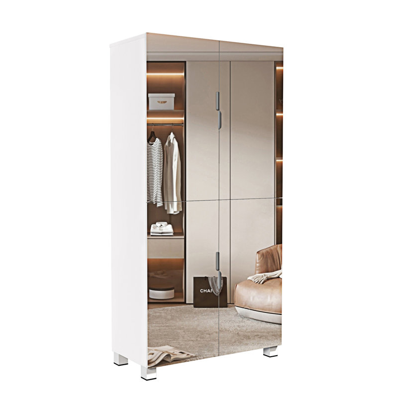 Armoire de rangement pour chaussures à 8 niveaux avec porte miroir