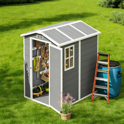 Spacious Metal And Polyresin Sheds With Cottage Style Window Storage