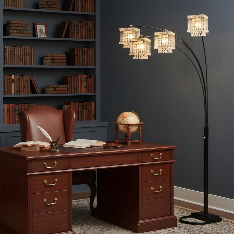 Black Quadrilateral Shade Crystal-Inspired Arched Floor Lamp