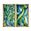 Collage de feuilles organiques vertes et bleus I - décoration murale moderne abstraite 2 pièces-291815951-291815947