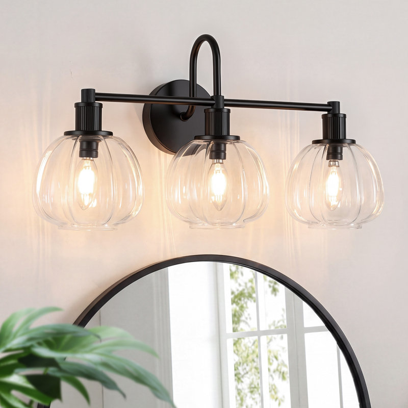 Éclairage pour salle de bain 3 lumières avec abat-jour en verre transparent citrouille