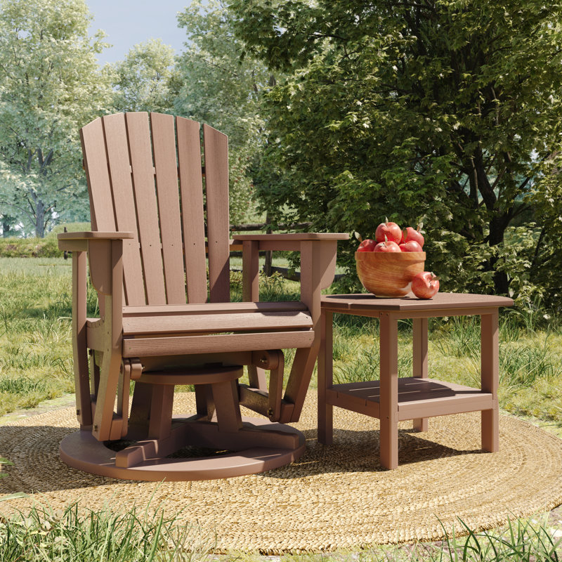 Black HDPE Outdoor Swivel Glider Chair with Adirondack Design