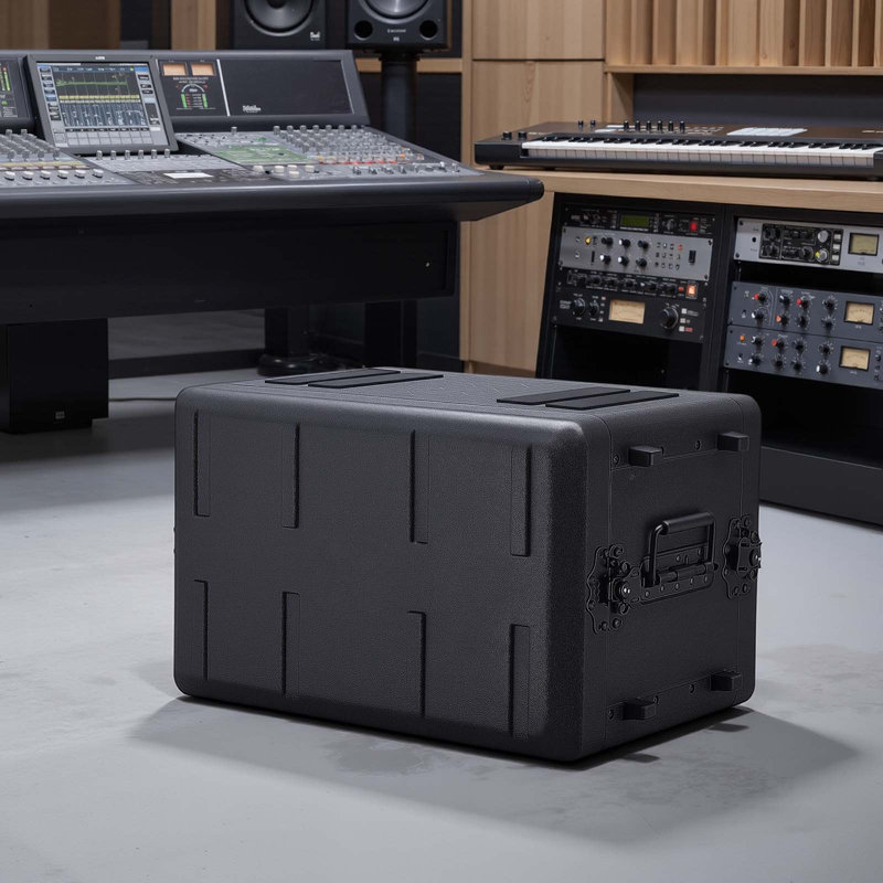 Étui de rangement 6U, profondeur de 12 po, étagère peu profonde avec compartiment pour microphone, fabrication en polyéthylène, loquets encastrés, installation facile pour amplificateur, profondeur interne de 8,7 po