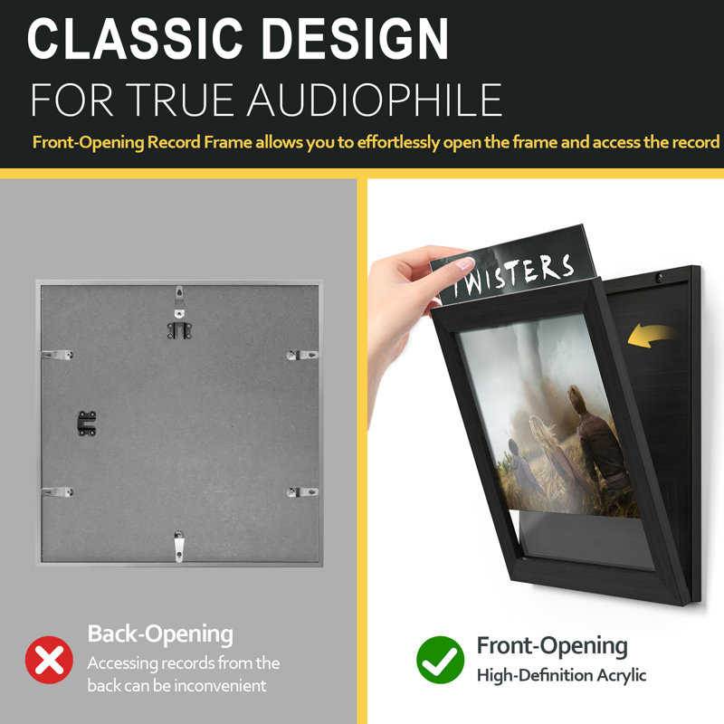 3 Pack 12x12 Vinyl Record Frame Black, Display Vinyl Covers, Album Frames For Vinyl Records, Black, Black