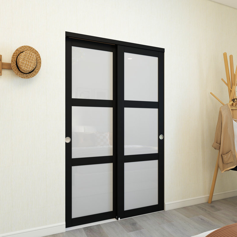 Ensemble de portes coulissantes 48 "x80" 3-Lite, 48 po x 80 po, Black