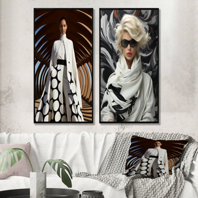 Black & White Womans Fashion Elegance Unveiled II - Fashion Canvas Art Print Set Of 2