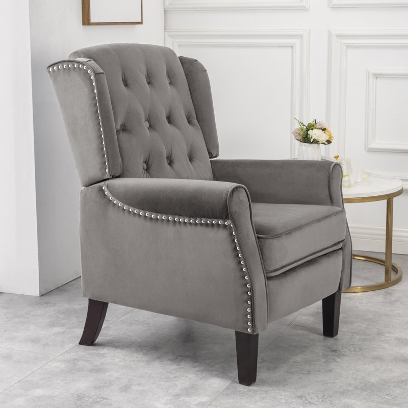 Coss 70cm Wide Velvet Wing Chair Recliner, Grey