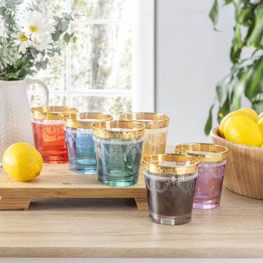 Lorren Home Trends Double Old Fashion 6 Piece Gold Band Glass Set - Multicolor