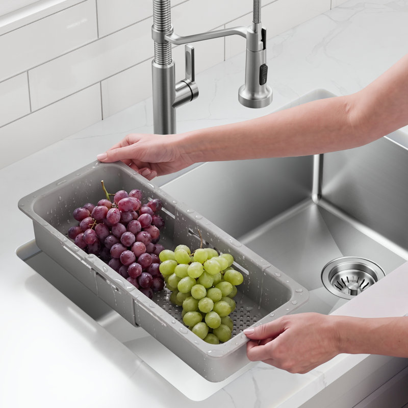Passoire KRAUS extensible pour évier de cuisine / Passoire au-dessus de l'évier pour le rinçage et le séchage convenant à la plupart des éviers, gris clair