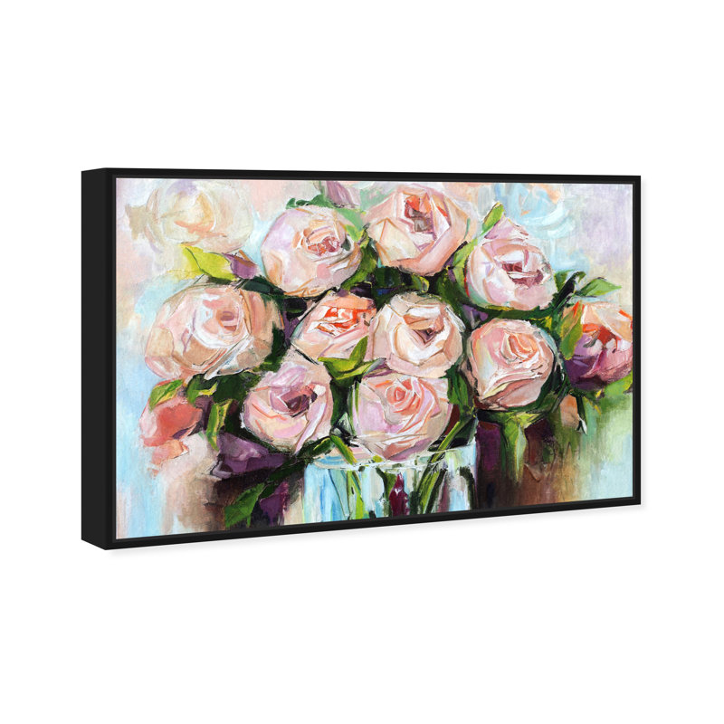 Fleurs crémeuses - impression encadrée, Toile avec cadre noir, H 24 po x l 36 po x P 1,75 po