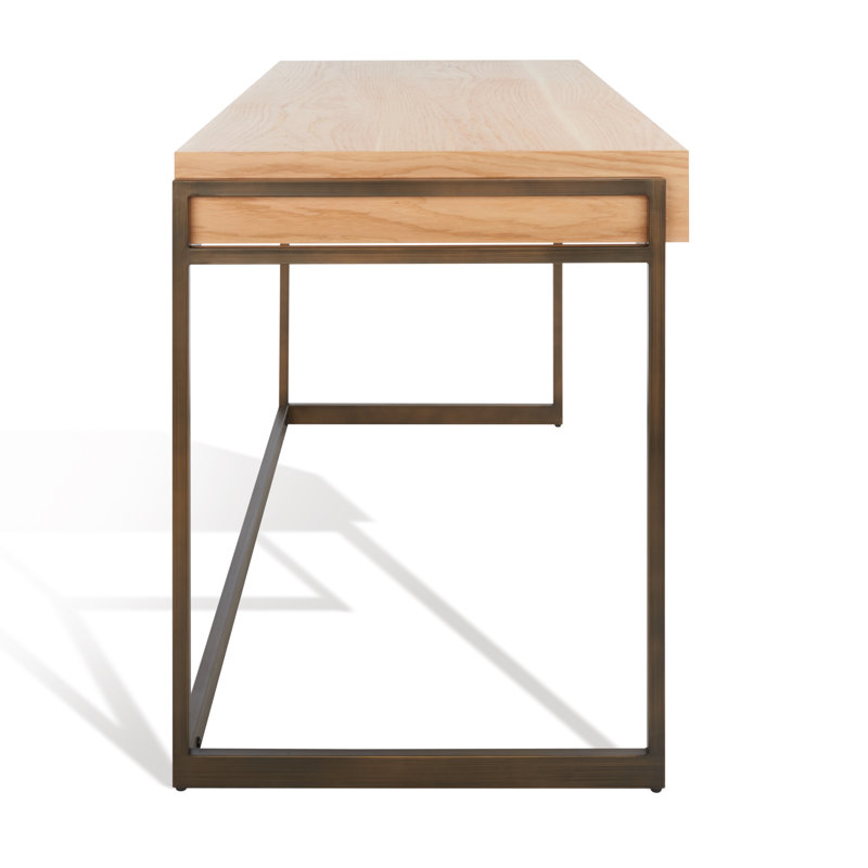 Vera Solid Wood Writing Desk, Walnut/Antique Brass