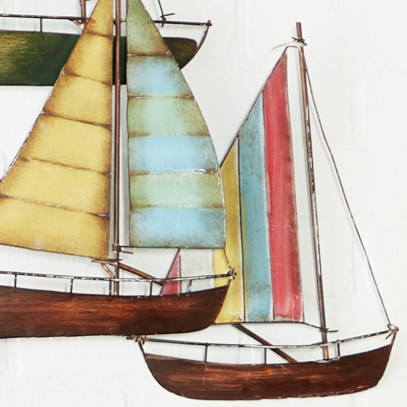 Metal Sail Boat Multi Colored Wall Decor with Wire Accents
