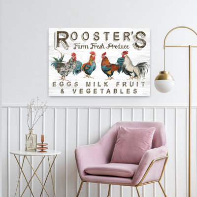 «Rooster's Farm Fresh Produce», oiseau contemporain, paysage, art naturel