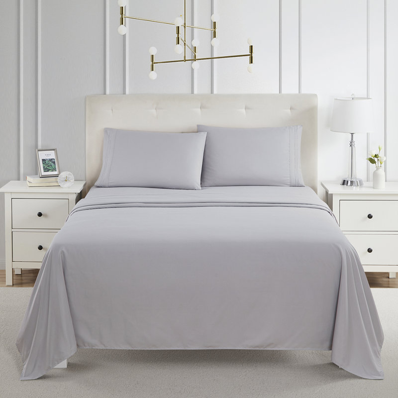 Double Brushed Hotel Luxury Sheet Set with Extra Soft Sheets & Pillowcases, Gray Lavender, Twin XL