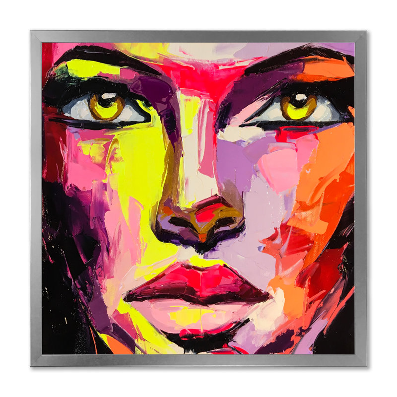 Portrait coloré d'une fille à la mode - sur, H 16 po x l 16 po x P 1 po, Cadre photo argenté