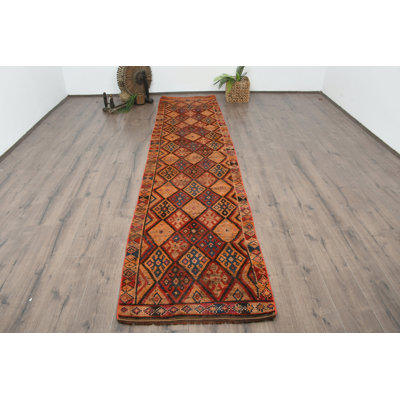 Tapis à motif géométrique en laine orange 31,5 x 144,9 pouces