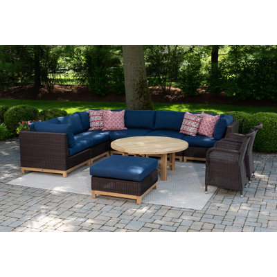 Stafani Teak Premium All-Weather Wicker 9 - Person Modular Patio Conversation Sets with Cushions