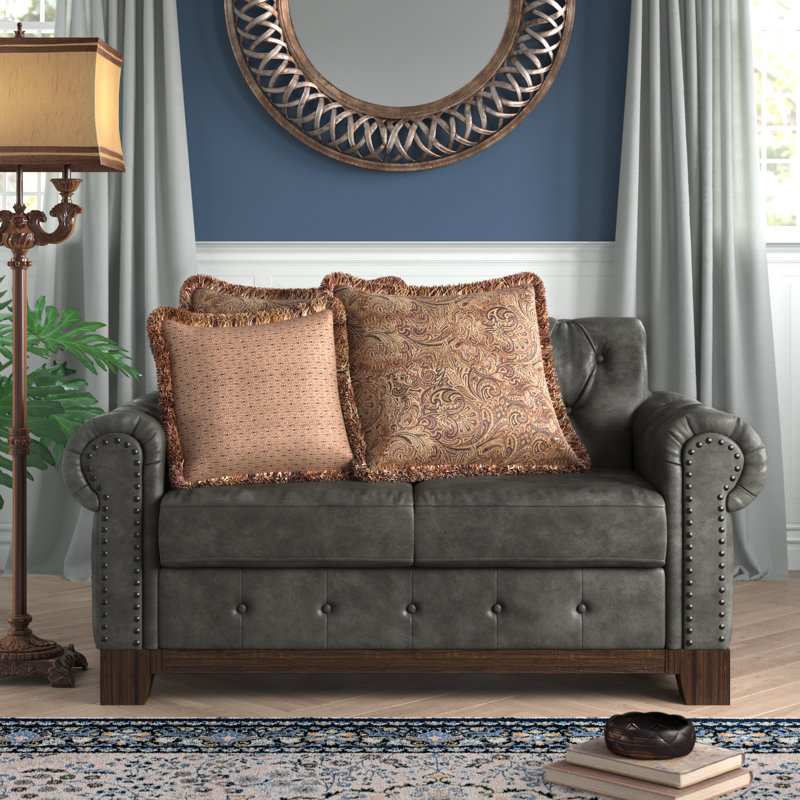Causeuse Chesterfield Annalea, Microfibre grise