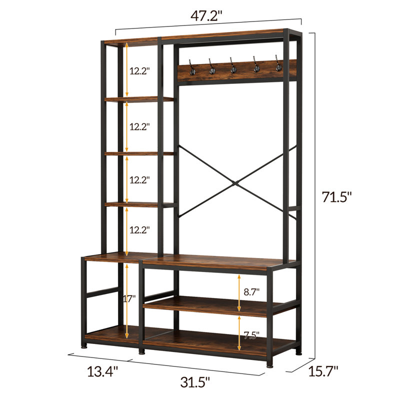 47.24 " Wide Hall Tree with Shoe Storage and Shelves