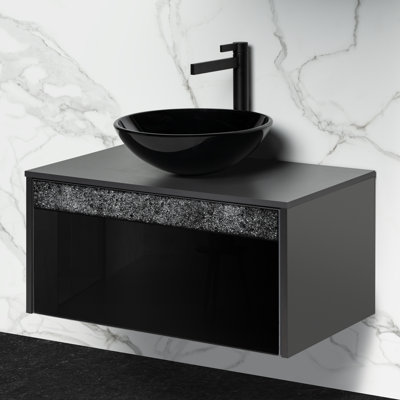 Ensemble complet de meuble-lavabo simple avec comptoir, lavabo et robinet