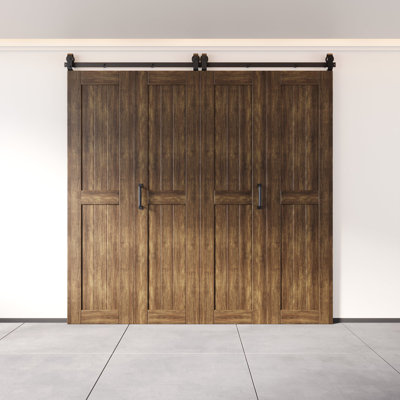 Homacer 80“ High Unassembled & Finished Dark Walnut Barn Door, Four 24" x 80" Doors with Bi-Fold Top Mount Hardware Kit
