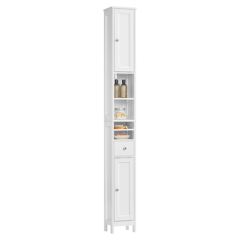 Tall Bathroom Cabinet, Slim Bathroom Storage Cabinet, Freestanding Narrow Storage Unit With Adjustable Shelves, Drawer, Open Compartments, For Small Spaces, Modern