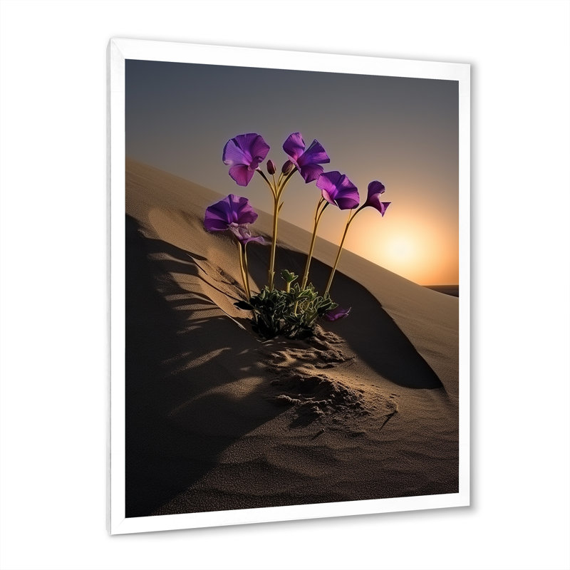 Violettes sur la plage sur toile, Cadre simple blanc, H 20 po x l 12 po x P 1 po