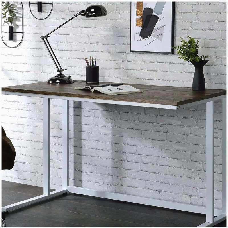 Walnut and White Writing Desk with USB Port, White