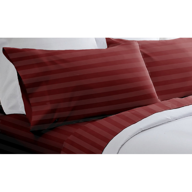 100% Cotton Striped Sheet Set, Full, Red