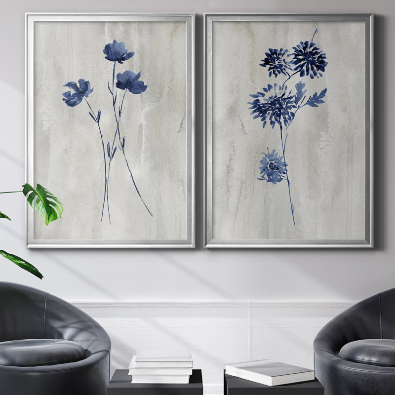 Indigo Botanical III - ensemble de 2 reproductions d'impressions, Pas de tapis, H 22,5 po x l 61 po x P 1,5 po