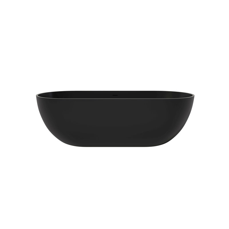 Solid Surface Soaking Bathtub - Deep Soak Freestanding Tub, Black