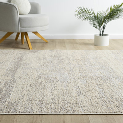 Tapis abstrait en polyester sculpté abstrait / crème / doré
