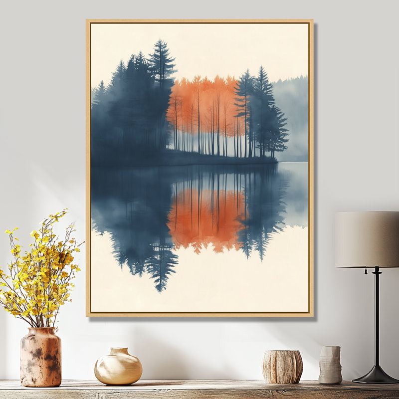 «Autumn Lake Glow III», impression sur toile de paysage orange, H 20 po x l 12 po, Cadre naturel flottant