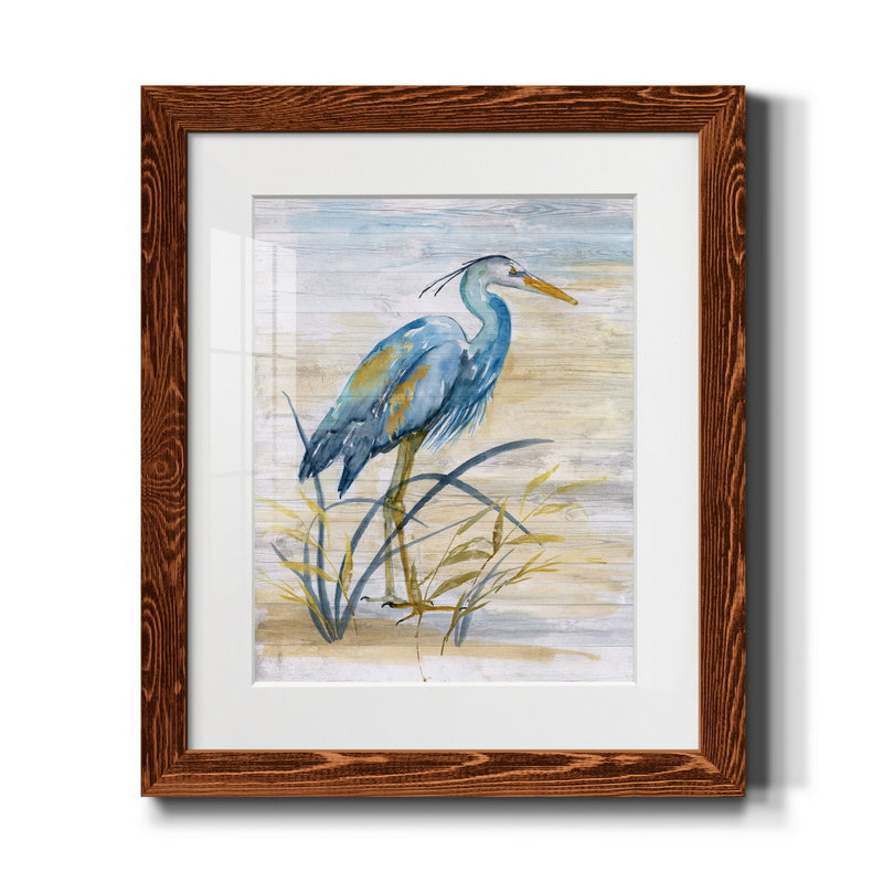 Blue Heron I - reproduction d'art, H 20 po x l 17 po x P 1,5 po, Papier avec cadre érable, Blanc