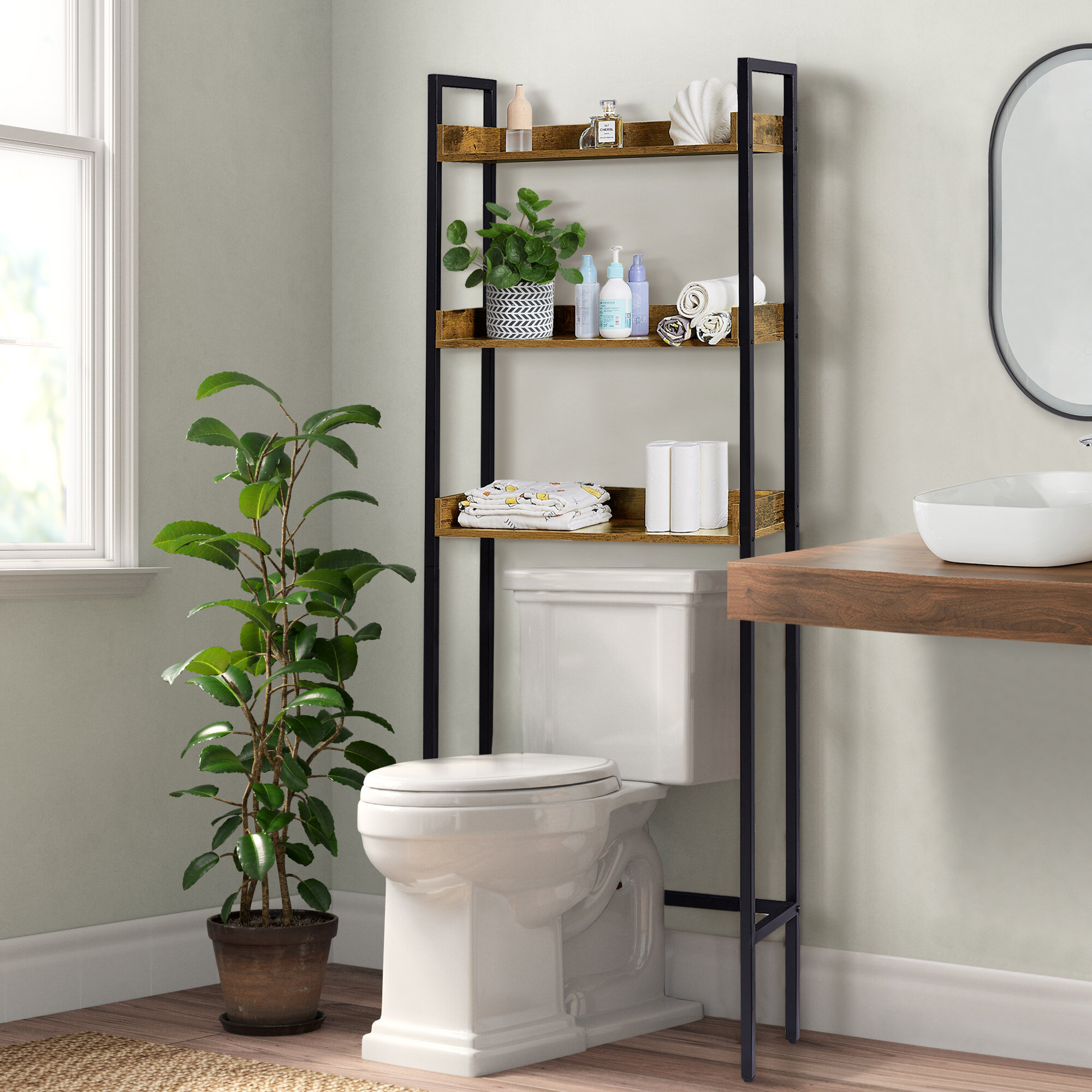 Daphny Solid Wood Freestanding Over-the-Toilet Storage Ebern Designs