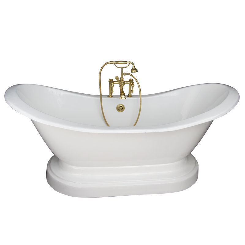 72'' x 30'' Freestanding Soaking Cast Iron Bathtub, Polished Brass