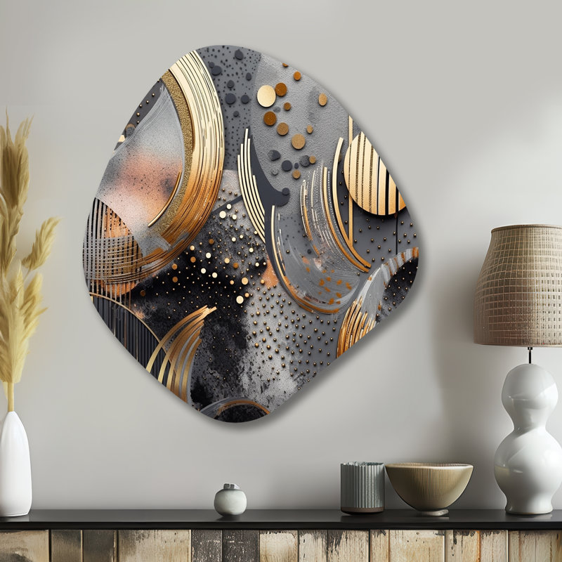 Edie - art mural en forme de marbre unique pour le salon, impression d'art asymétrique en métal doré, H 35 po x l 31 po