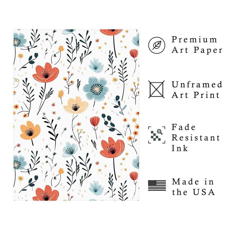 Impression florale scandinave sans cadre, H 30 po x l 20 po