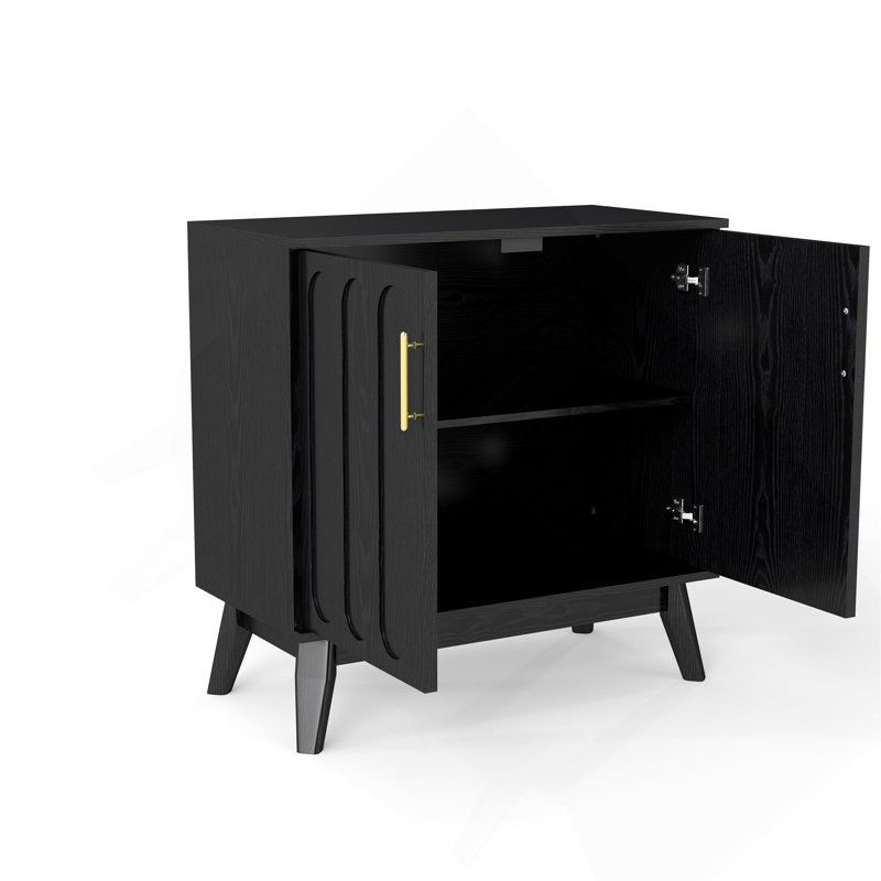 Mid Century Modern Fluted Sideboard Cabinet With Adjustable Shelves & Solid Wood Legs, Buffet Cabinet With Storage, Storage Cabinet For Living Room, Entryway, Hallway, Dining Room, Kitchen