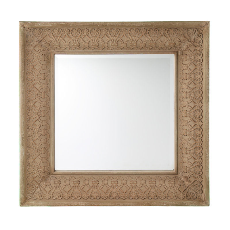 Miroir mural - Créez un attrait intemporel dans votre espace. Le centre biseauté améliore la profondeur visuelle. Cadre décoratif pour un style classique. Convient à plusieurs pièces. Couleur naturelle du bois. Fabriqué. H 31,29 po x l 2,45 po