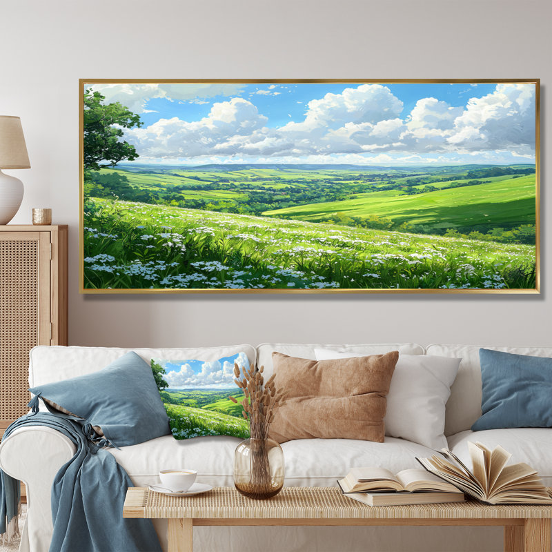 «Countryside At High Noon II», art mural sur toile, H 28 po x l 60 po, Cadre flottant, Doré