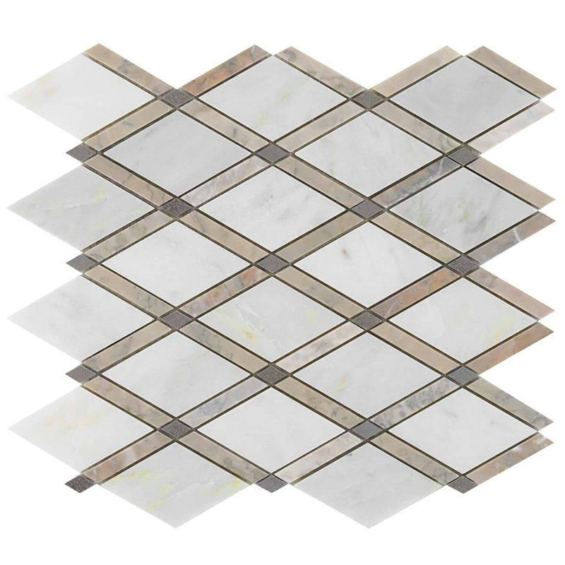 Imperial 11x12 Diamond Polished Lagos Marble Mosaic Tile, Cumulus Cloud White