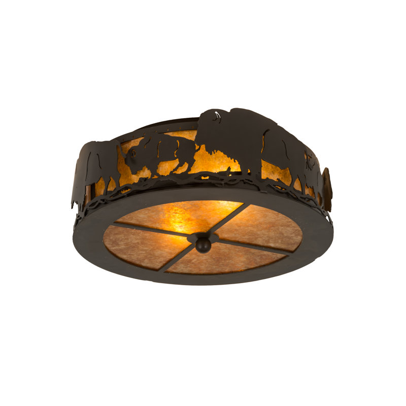 Amber Mica Globe 16" Flush Mount with Timeless Bronze Finish